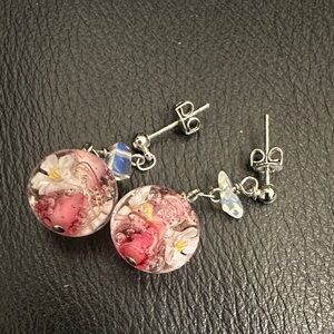 Elegant Pink and Silver Floral Earrings